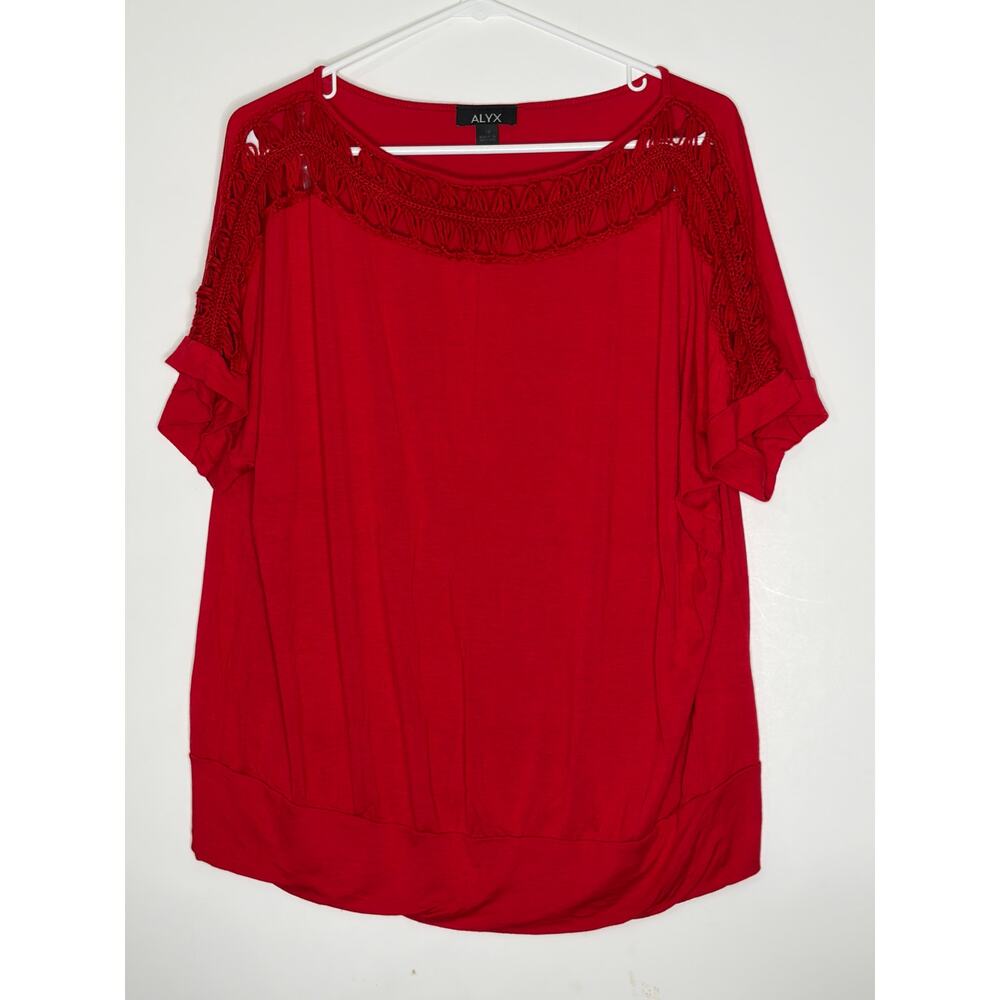 Alyx Red Lace Crochet Short Sleeve Top Shirt 1X